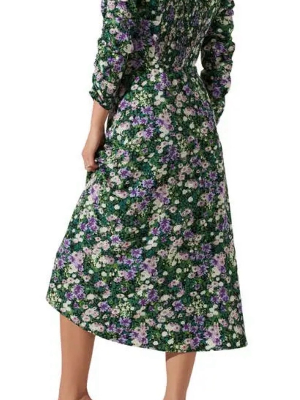 ASTR Green Floral Midi Dress with Puff Sleeves - Picture 2 of 4